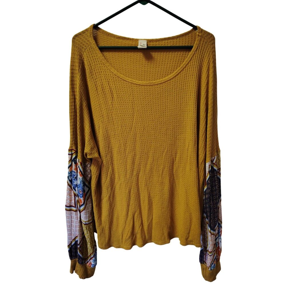 7th Roy Women's XL Yellow‎ Knit Body Design Long Sleeve Top